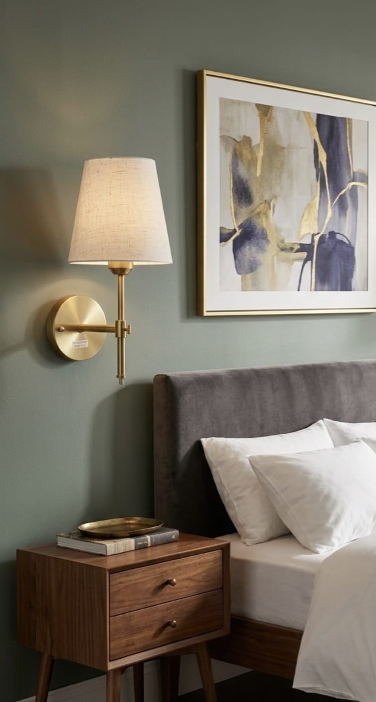 Wall Sconce (Gold Base) with White Fabric Shade