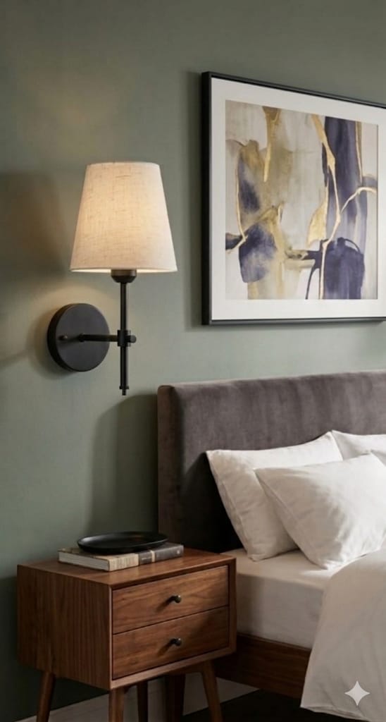 Wall Sconce (Black Base) with White Fabric Shade