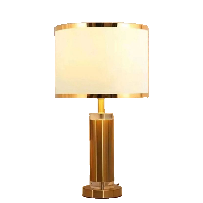 Gold Cylinder Table Lamp with Off-White Fabric Shade - Image 2