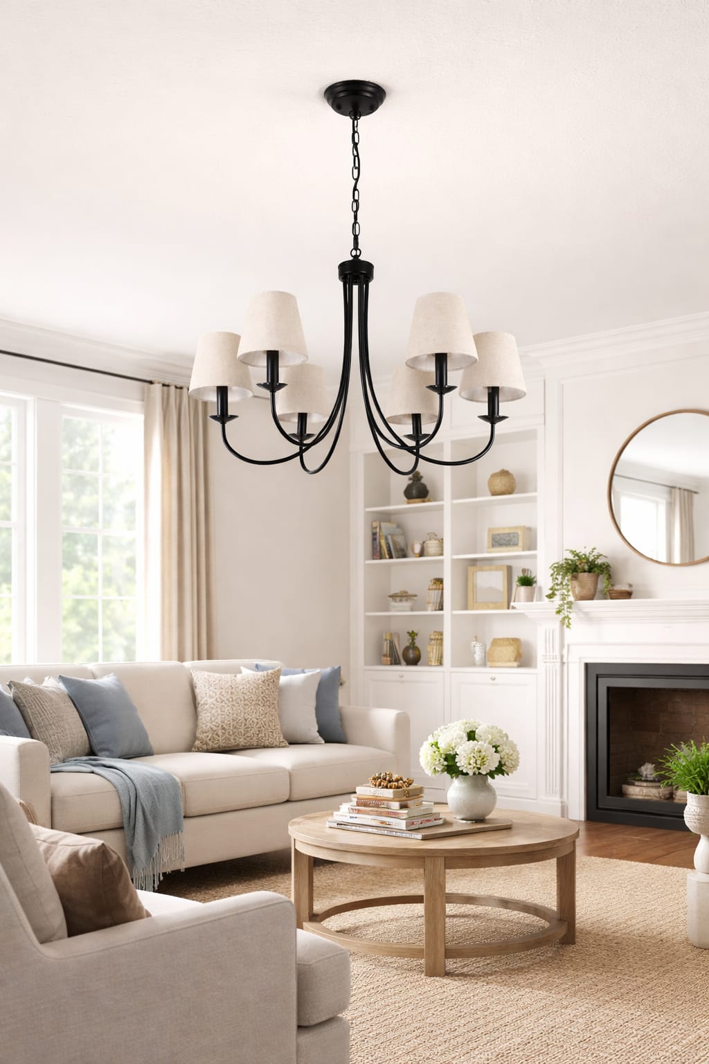 Modern 6-Light Fabric Black Ceiling Light - Image 2