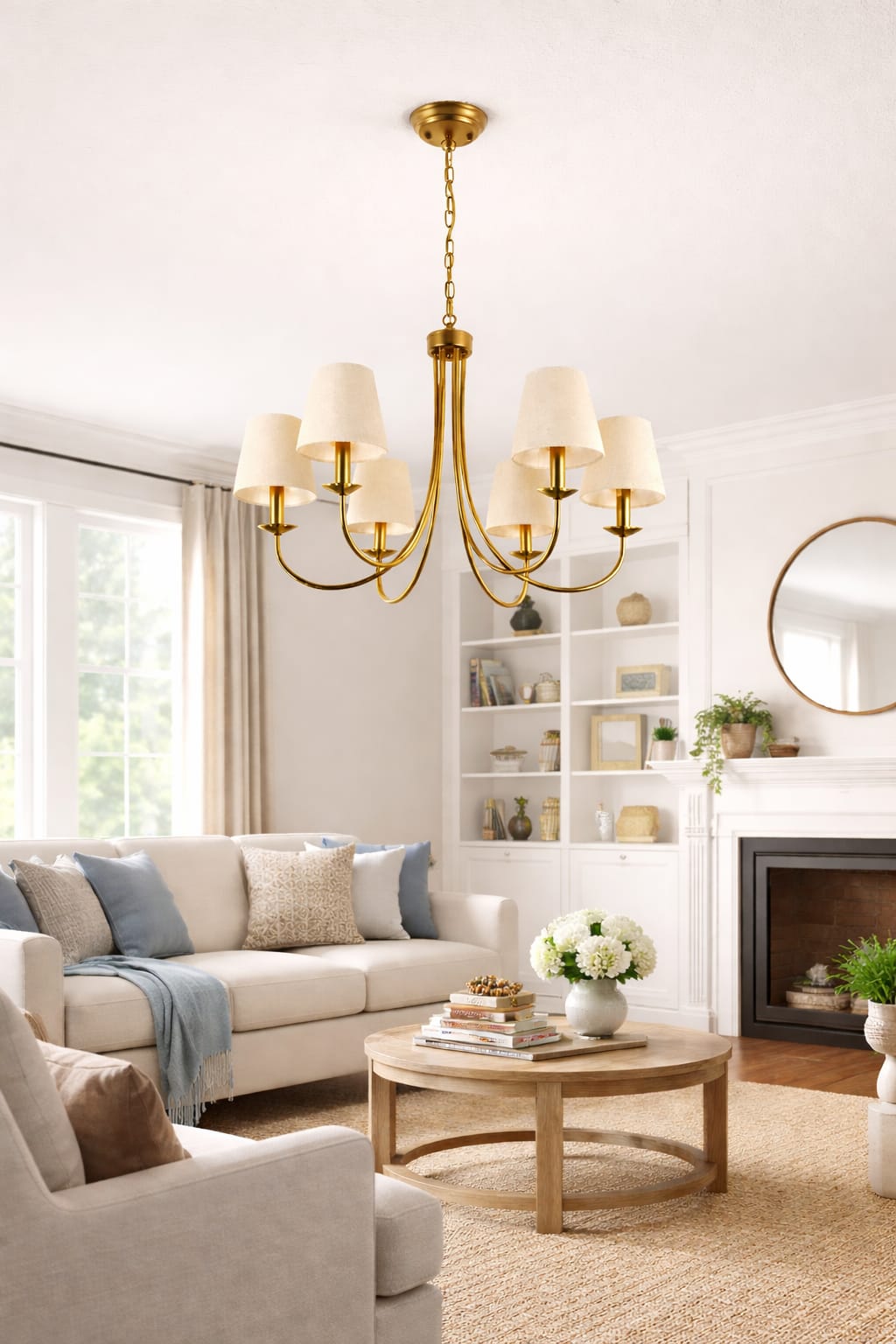 Modern 6-Light Fabric Golden Ceiling Light - Image 2