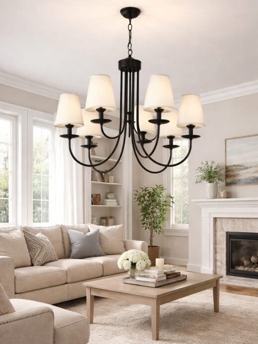 Modern 9-Light Tiered Black Fabric Chandelier