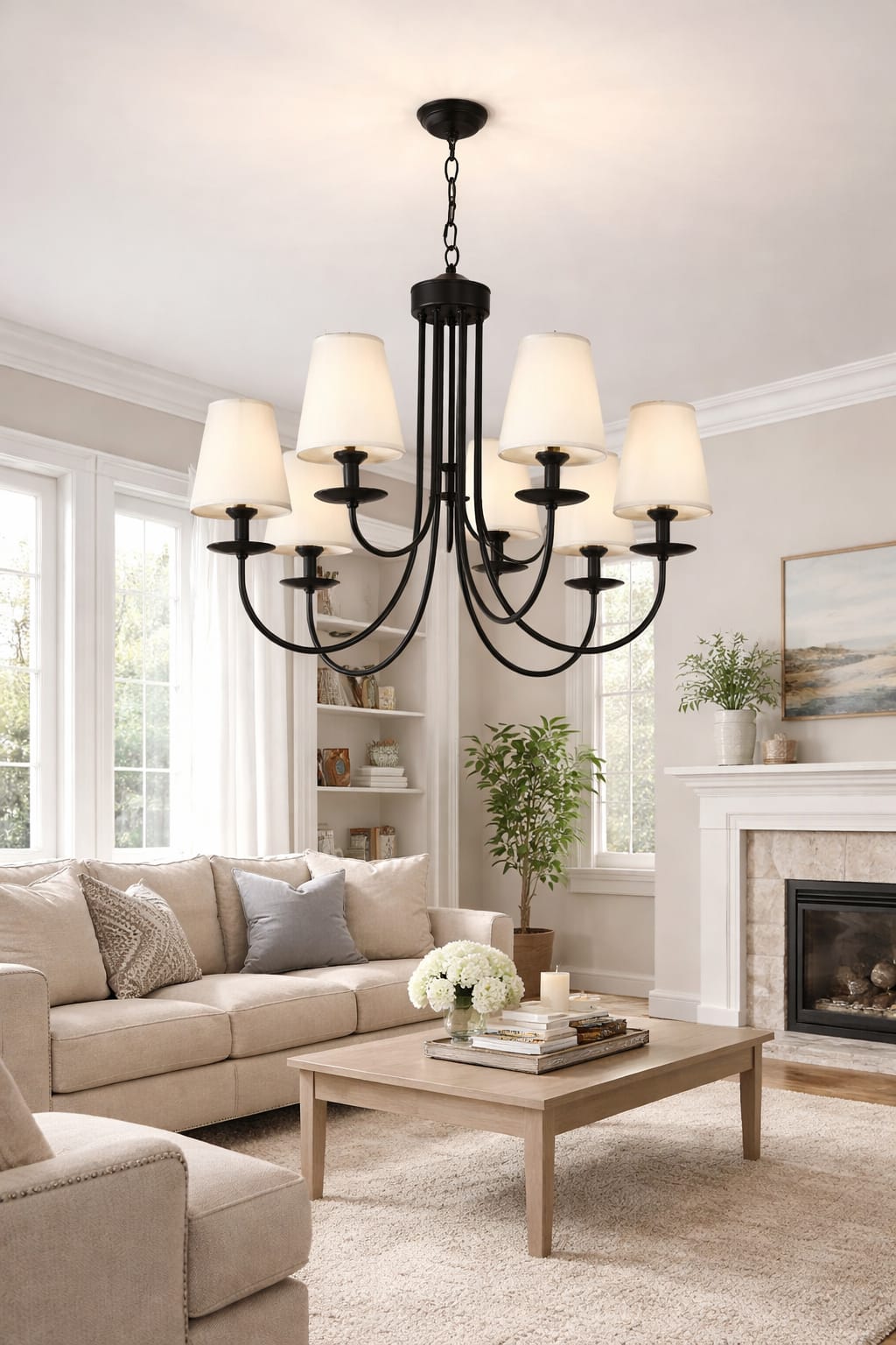 Modern 9-Light Tiered Black Fabric Chandelier