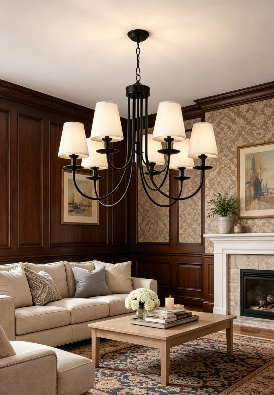 Modern 9-Light Tiered Black Fabric Chandelier - Image 2