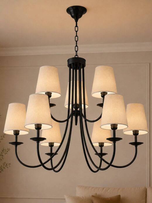 Modern 9-Light Tiered Black Fabric Chandelier