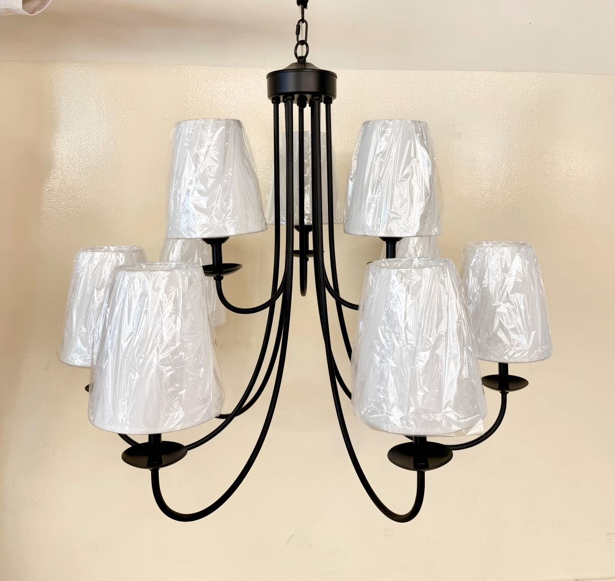 Modern 9-Light Tiered Black Fabric Chandelier - Image 2