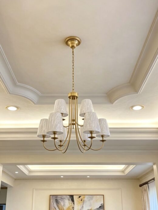 Modern 9-Light Tiered Golden Fabric Chandelier