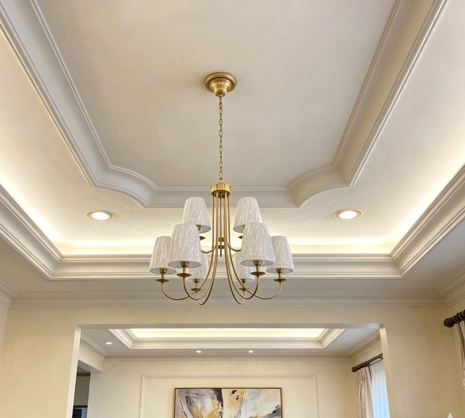 Modern 9-Light Tiered Golden Fabric Chandelier