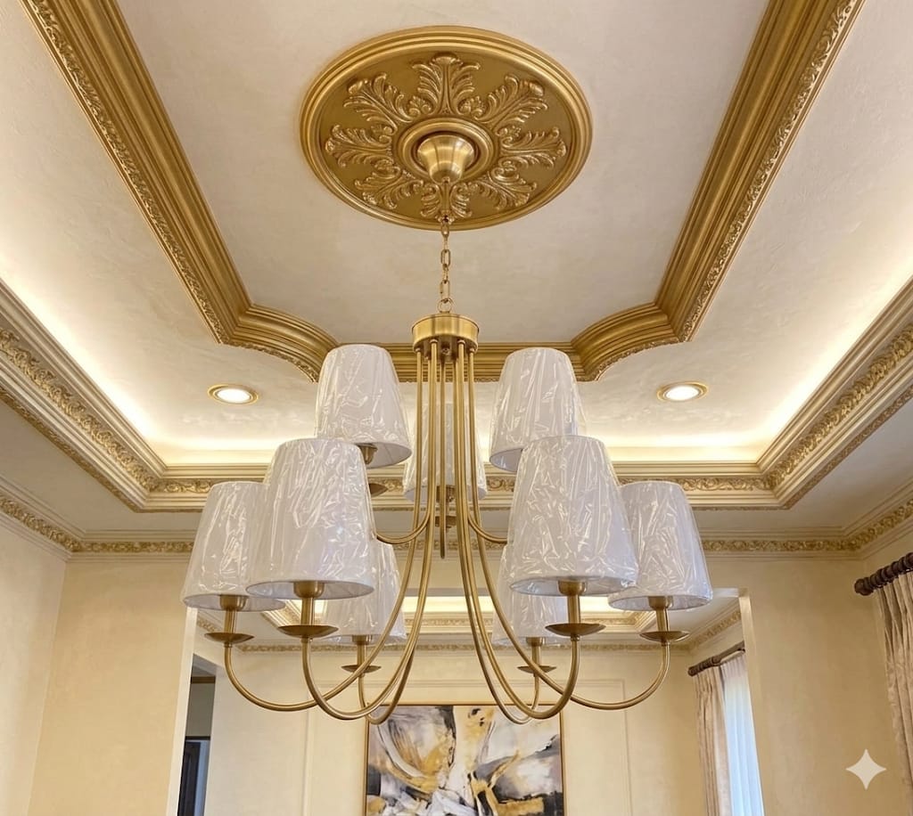 Modern 9-Light Tiered Golden Fabric Chandelier - Image 2