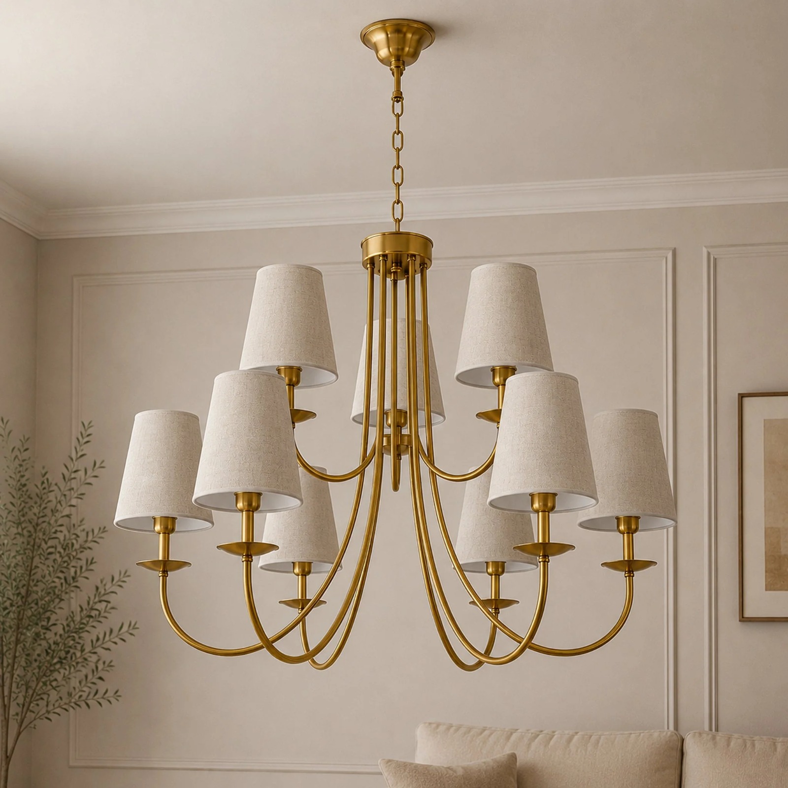 Modern 9-Light Tiered Golden Fabric Chandelier - Image 3