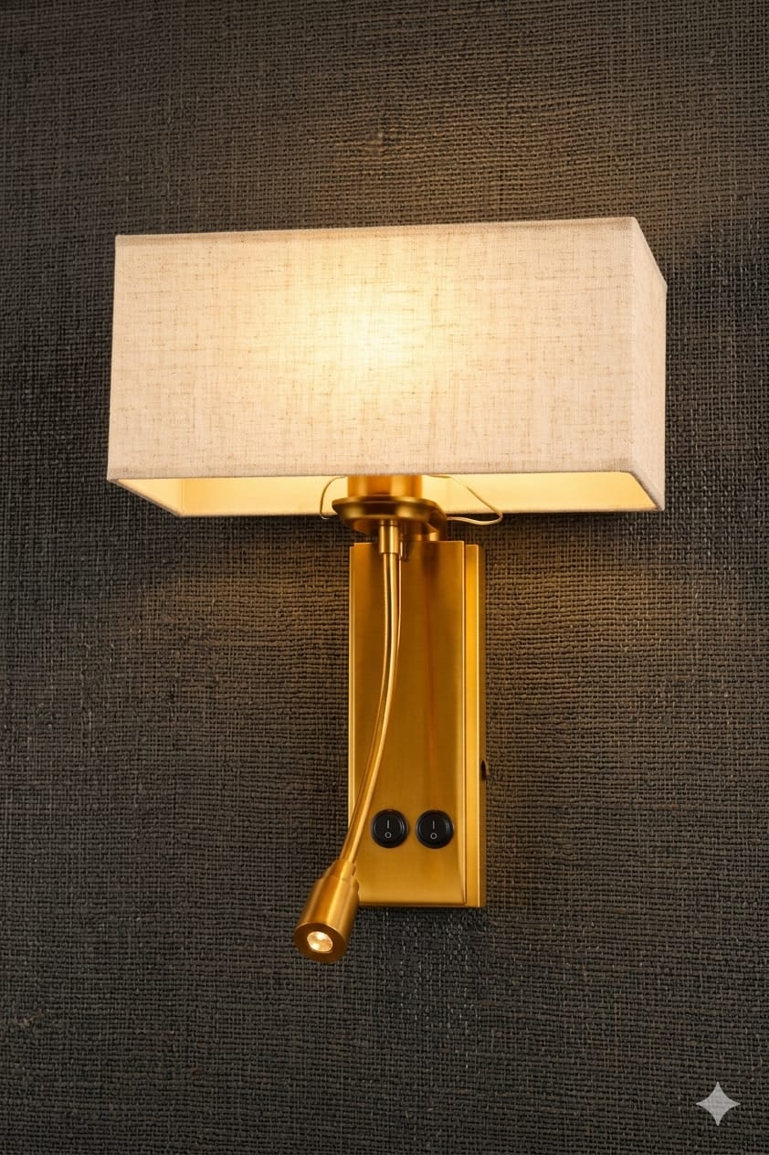 Luxury Gold Aluminum Table Lamp with Off-White Fabric Shade - Image 2