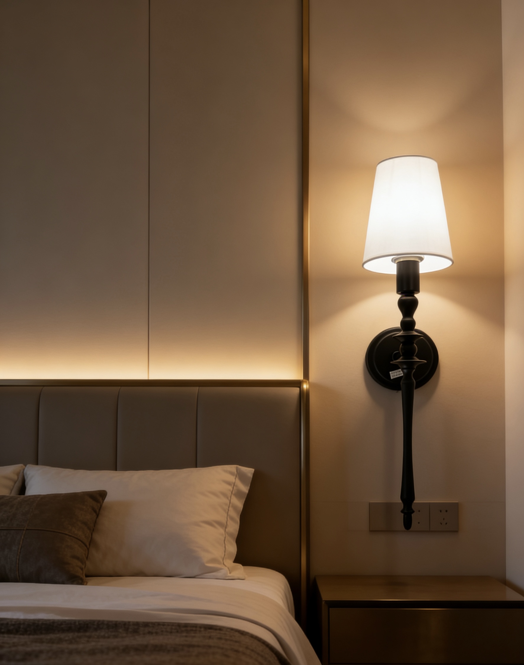 Modern table lamp featuring a sleek black aluminum base and a white fabric shade.