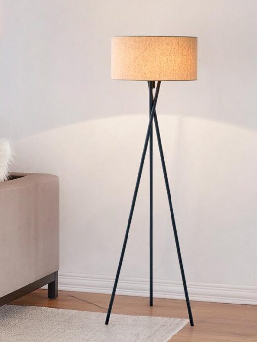 Modern Tripod Black Fabric Floor Lamp
