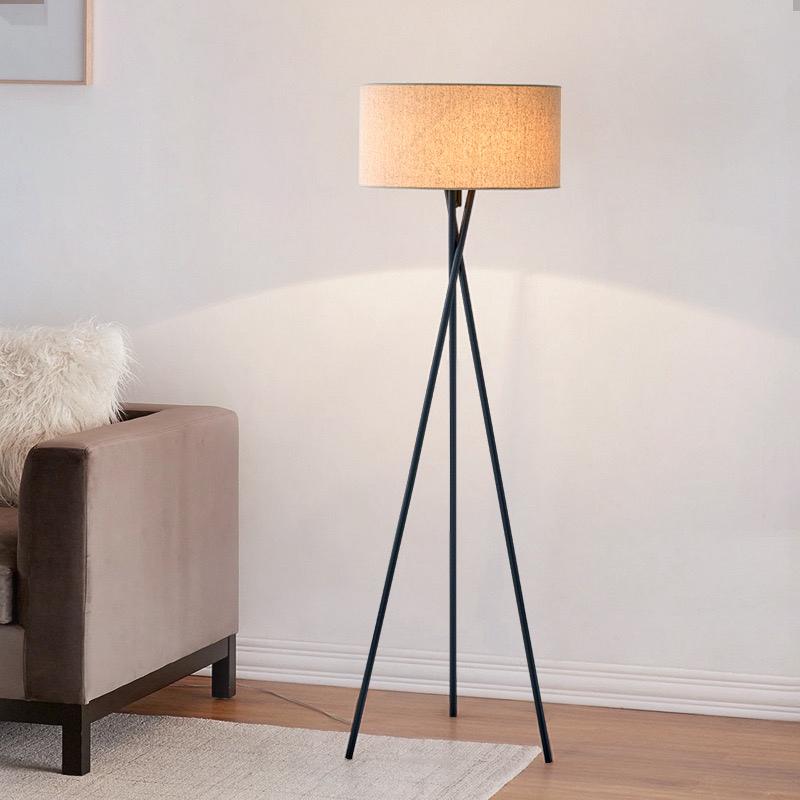 Modern Tripod Black Fabric Floor Lamp