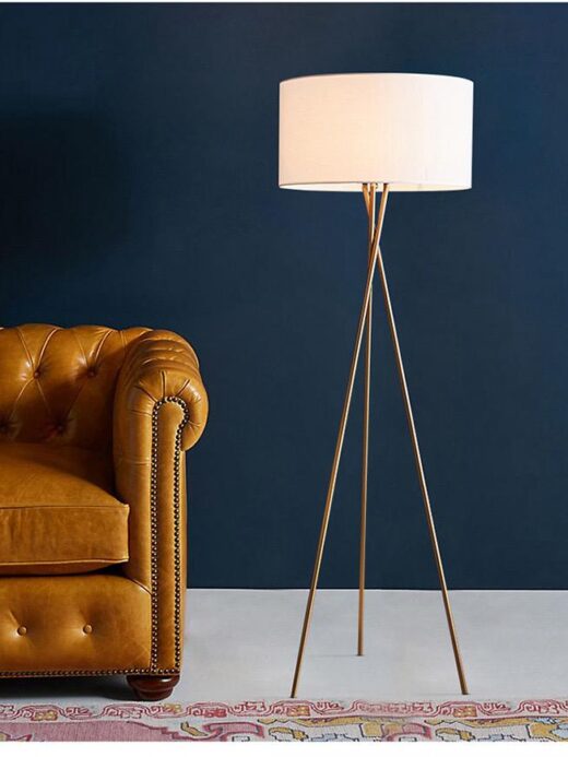 Modern Tripod Gold Fabric Floor Lamp