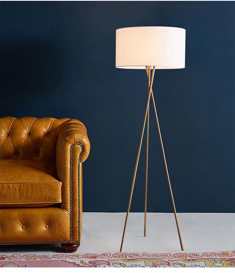 Modern Tripod Gold Fabric Floor Lamp