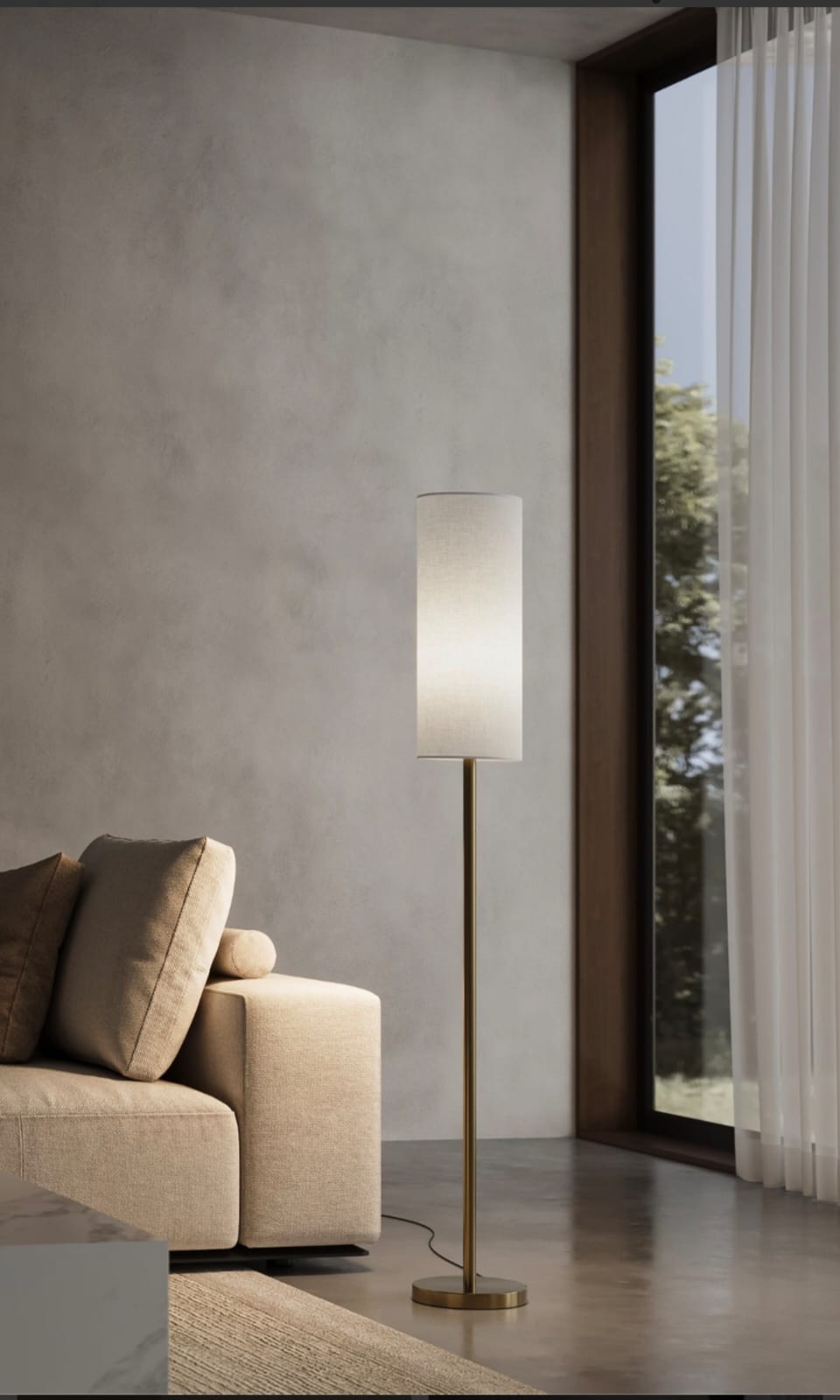 Cylinder Gold Fabric Floor Lamp - Image 2