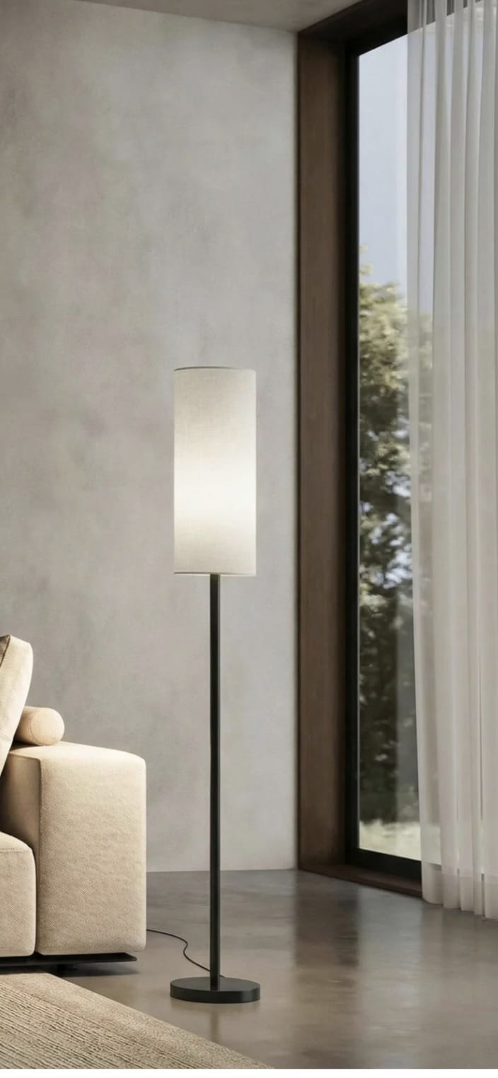 Cylinder Black Fabric Floor Lamp