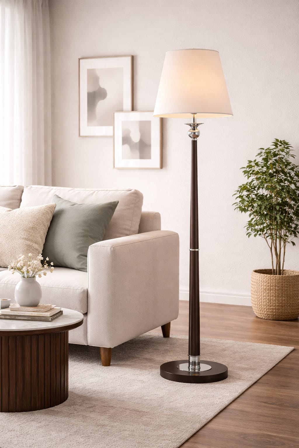 Classic Black Wood Floor Lamp