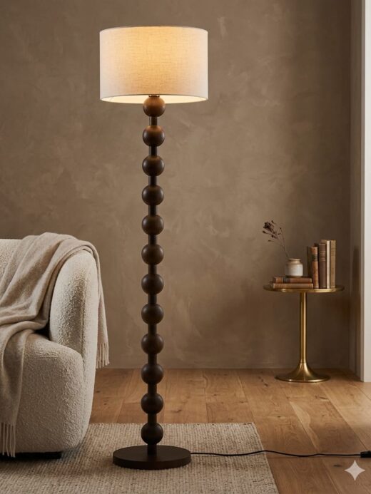 Dark Brown Beaded Wood Floor Lamp