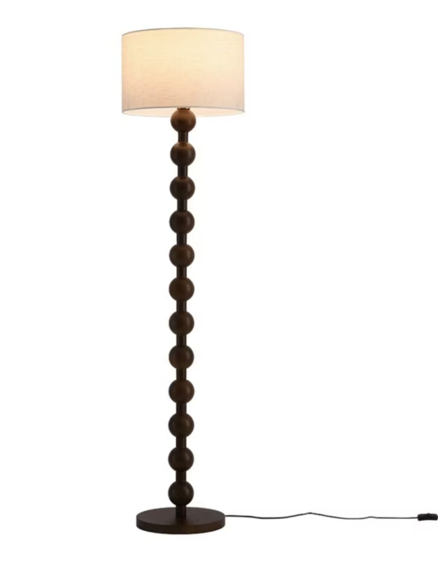 Dark Brown Beaded Wood Floor Lamp - Image 3
