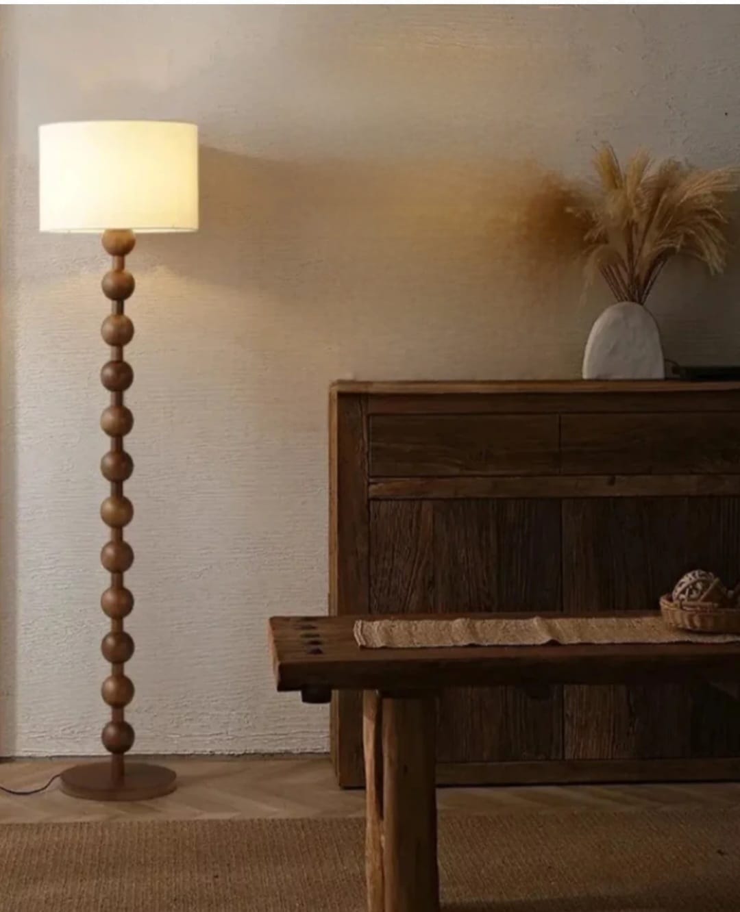 Dark Brown Beaded Wood Floor Lamp - Image 2
