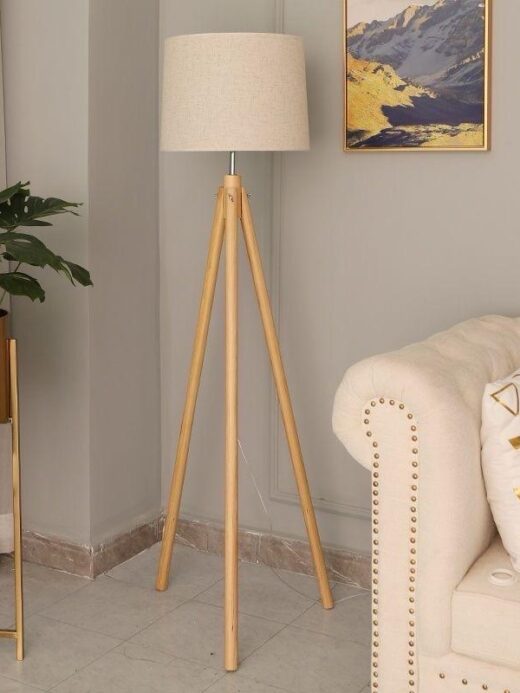 Wooden Tripod Fabric Floor Lamp
