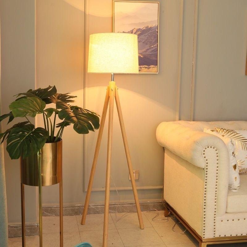 Wooden Tripod Fabric Floor Lamp - Image 3