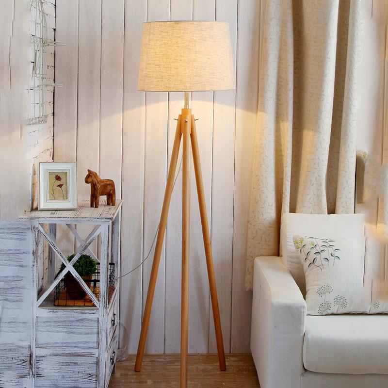 Wooden Tripod Fabric Floor Lamp - Image 2