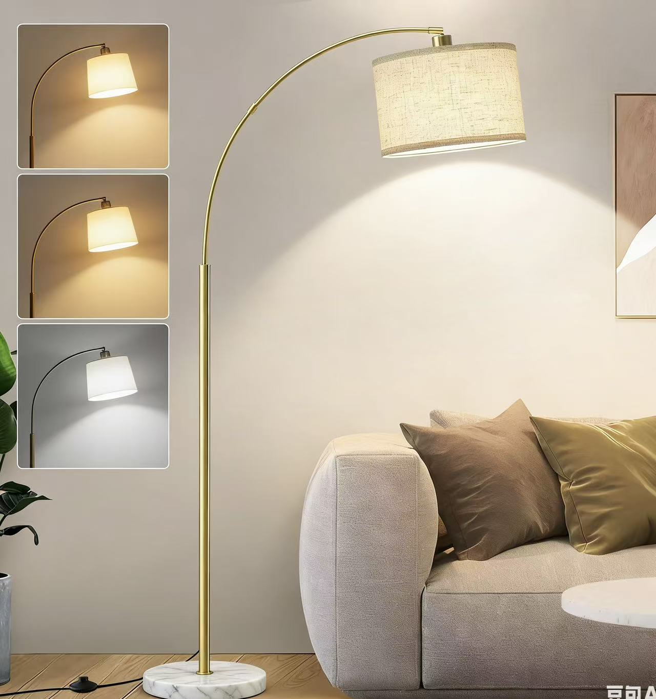 Modern Golden Floor Lamp with Marble Base