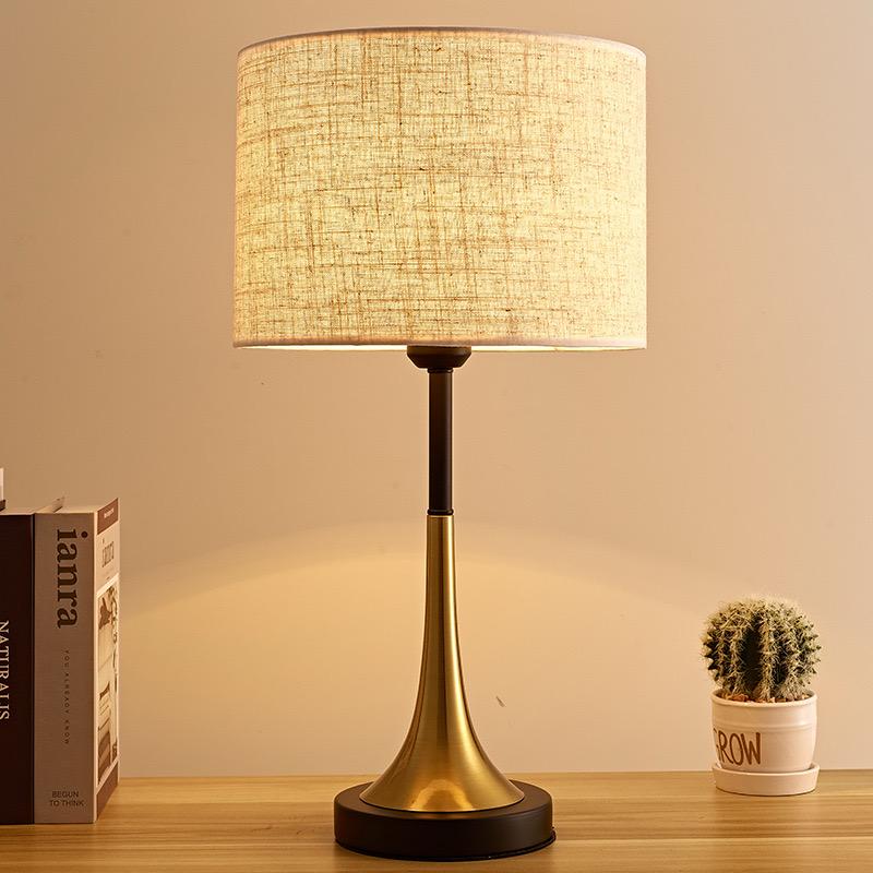 Modern Gold & Black Table Lamp–Textured Off White Shade