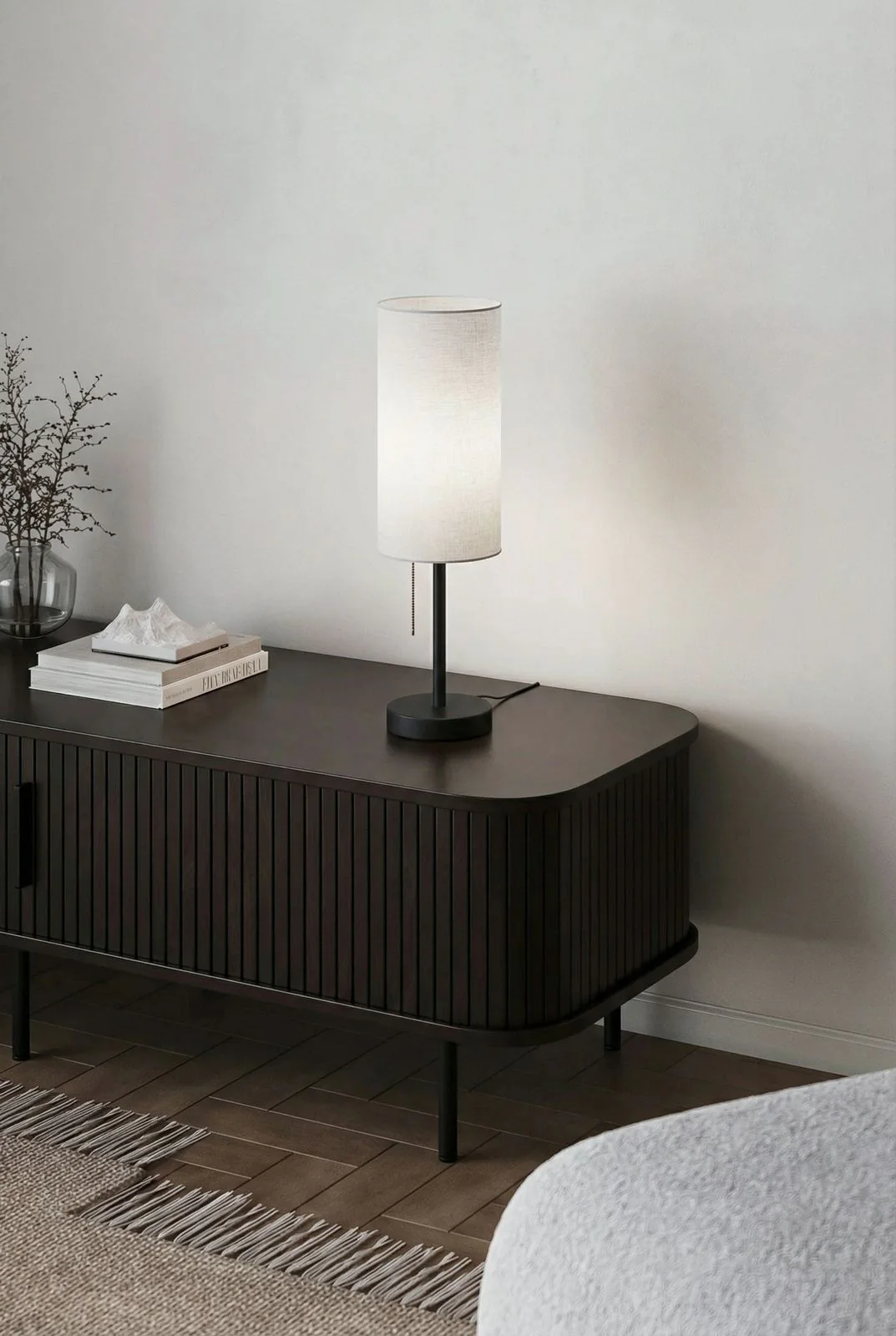Modern Slim Cylinder Table Lamp (Black Aluminum Base)