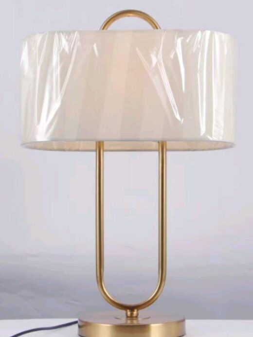 U-Frame Gold Table Lamp with Oval Fabric Shade