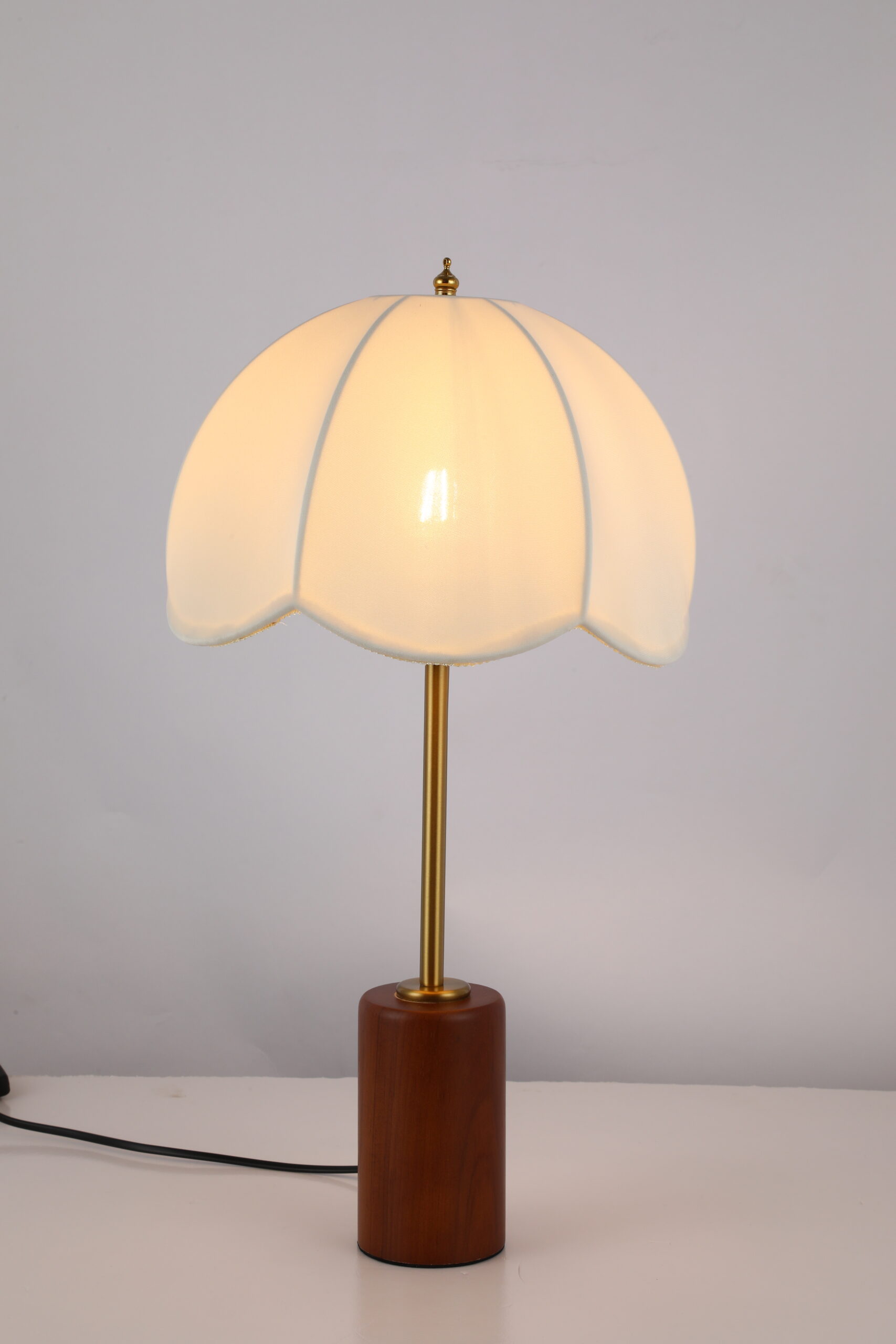Umbrella-Shaped Table Lamp with Wood & Gold Base - Image 4