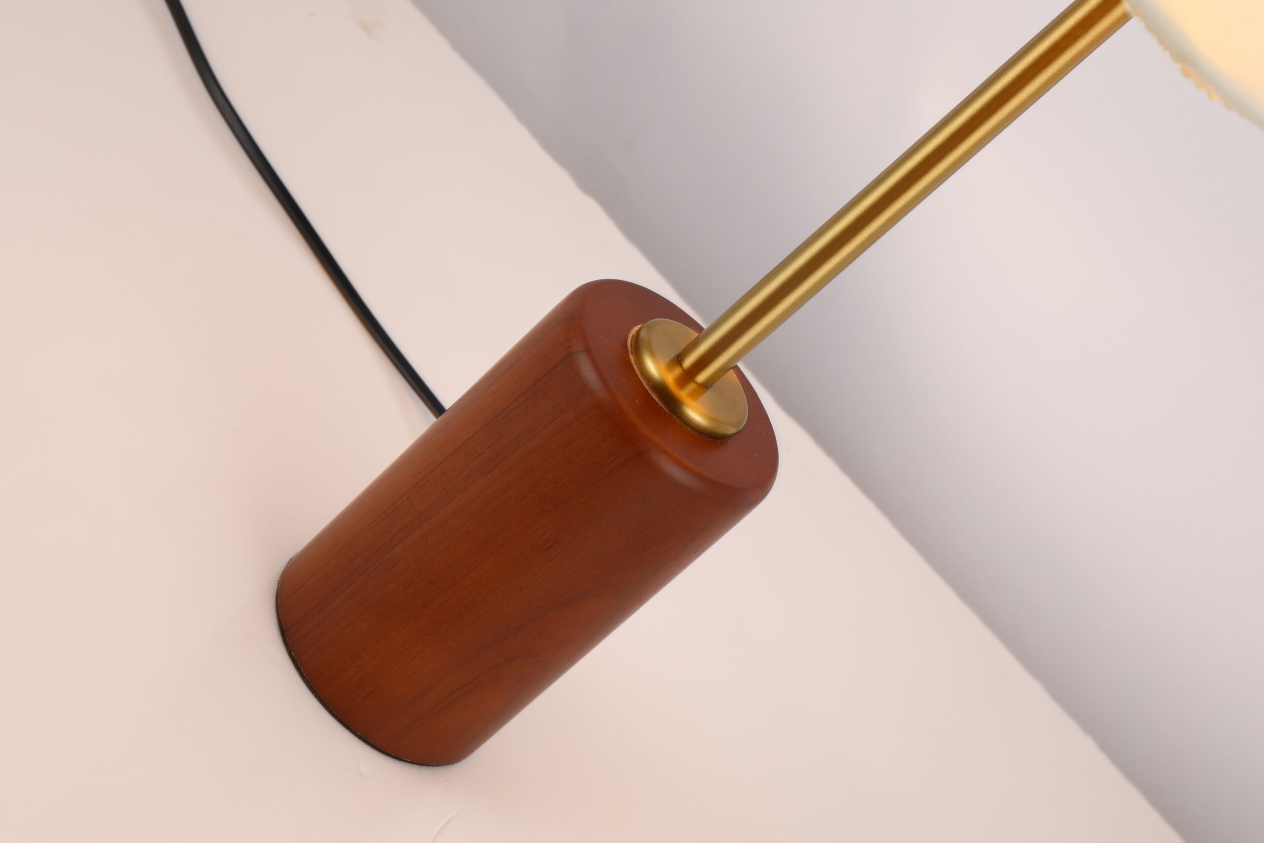 Umbrella-Shaped Table Lamp with Wood & Gold Base - Image 6