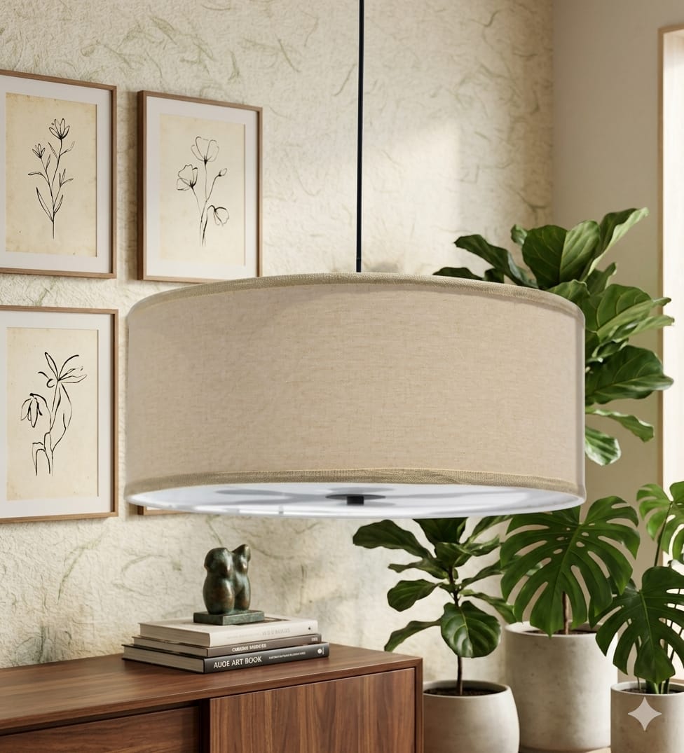 Beige Fabric Round Ceiling Lamp - Image 2