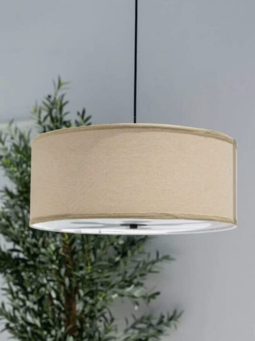 Beige Fabric Round Ceiling Lamp