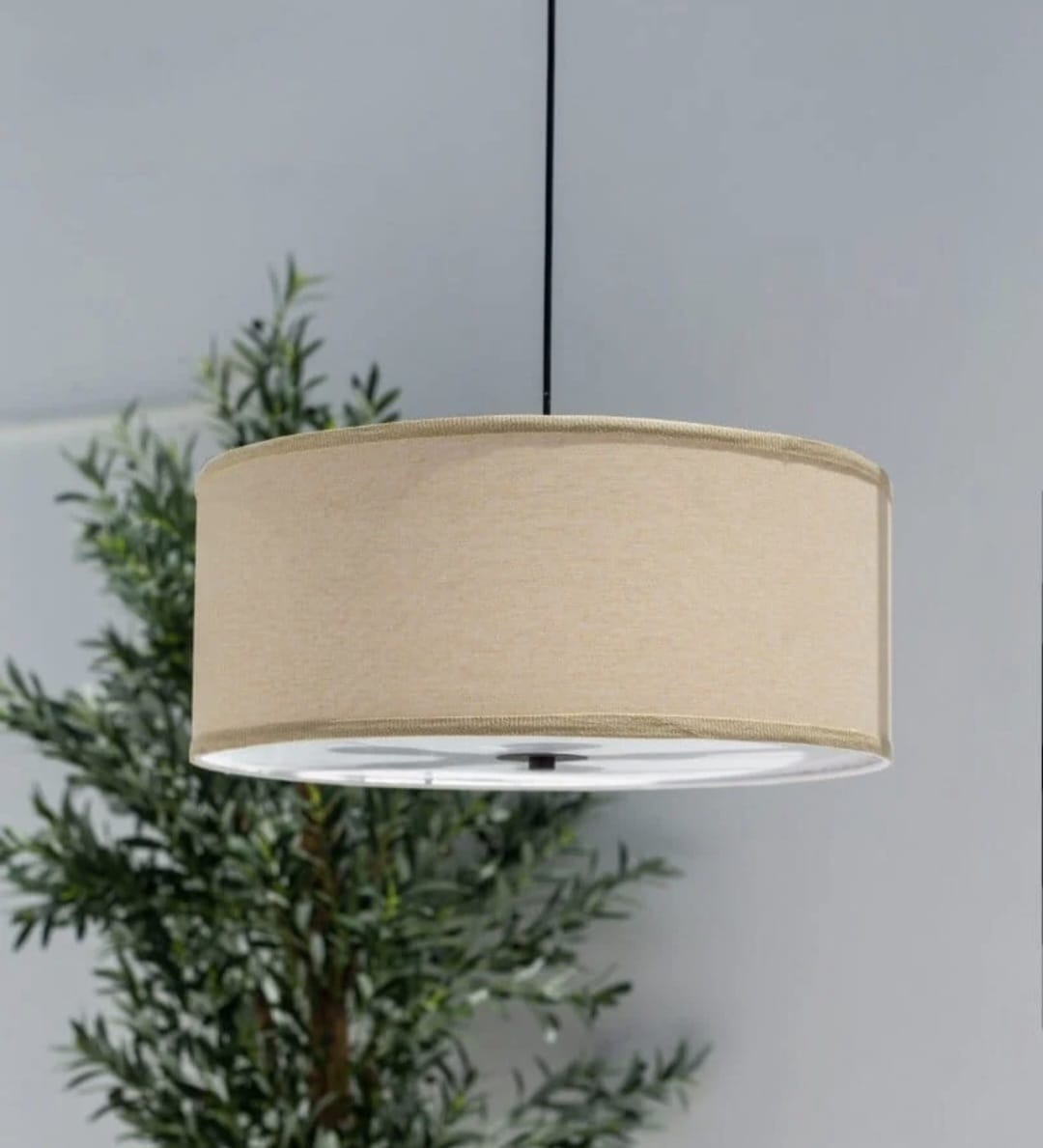 Beige Fabric Round Ceiling Lamp