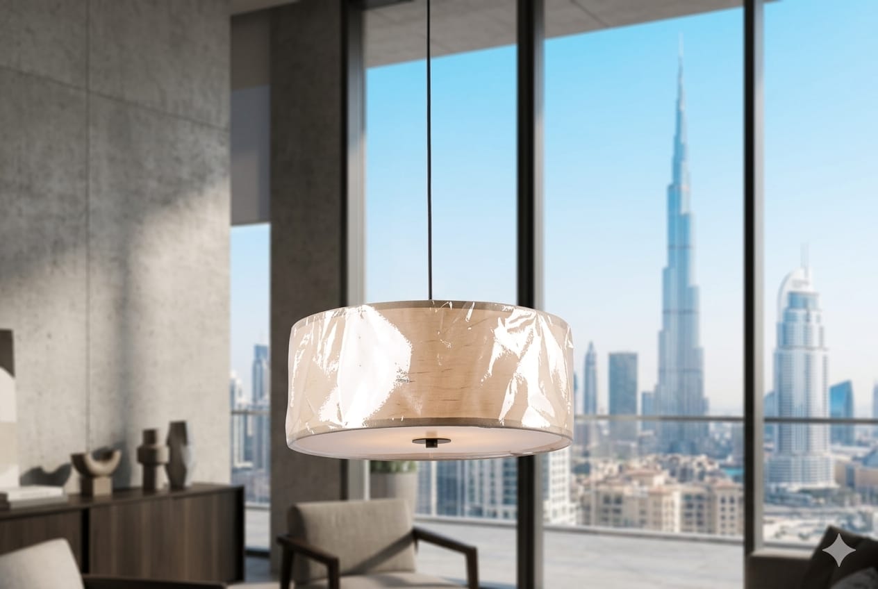 Beige Fabric Round Ceiling Lamp - Image 3